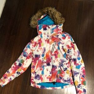 Women XS Gsou Snow Ski Jacket.Detachable fur hood edge, snow skirt.Waterproof.